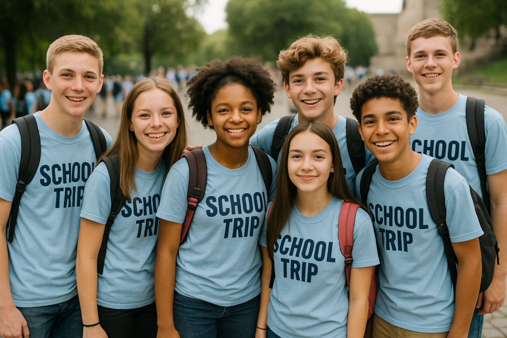 Personaliza tu viaje de fin de curso con Mikamiseta. Grupo de Alumnos en un viaje de finde curso. camisetas-para-grupos-escolares-viajes-y-fin-de-curso-en-canarias